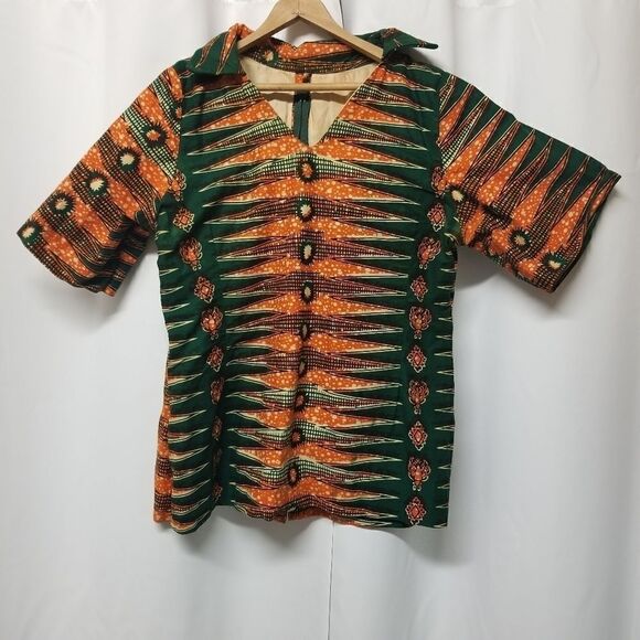 African Shirt Homemade Kenti Print Double Wax Block - Picture 3 of 6